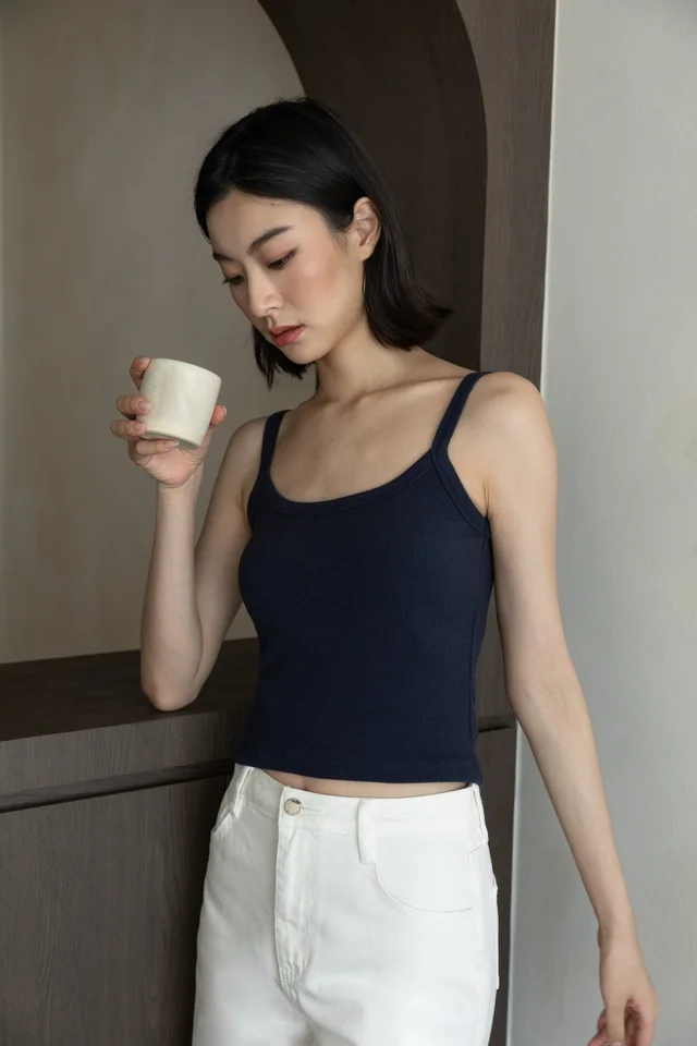 ANNETTE REVERSIBLE PADDED RIBBED TOP - REGULAR IMPROVED FIT (OXFORD BLUE)