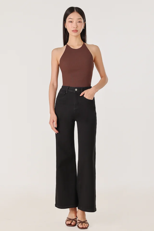 ATLEY SLIM FLARE LEG DENIM JEANS - PETITE (BLACK)