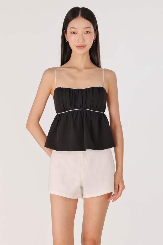 AUBREY PADDED CONTRAST PIPING BABYDOLL TOP (BLACK)