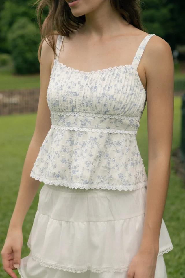 PAULINE PADDED PINTUCK LACE TRIM TOP