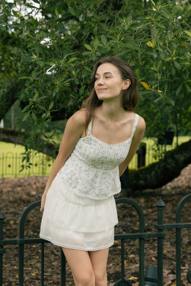 PAULINE PADDED PINTUCK LACE TRIM TOP
