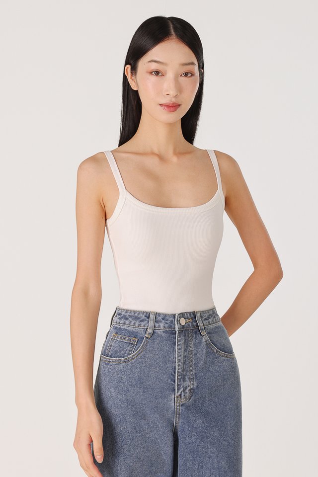 ANNETTE REVERSIBLE PADDED RIBBED TOP - REGULAR IMPROVED FIT (WHITE)