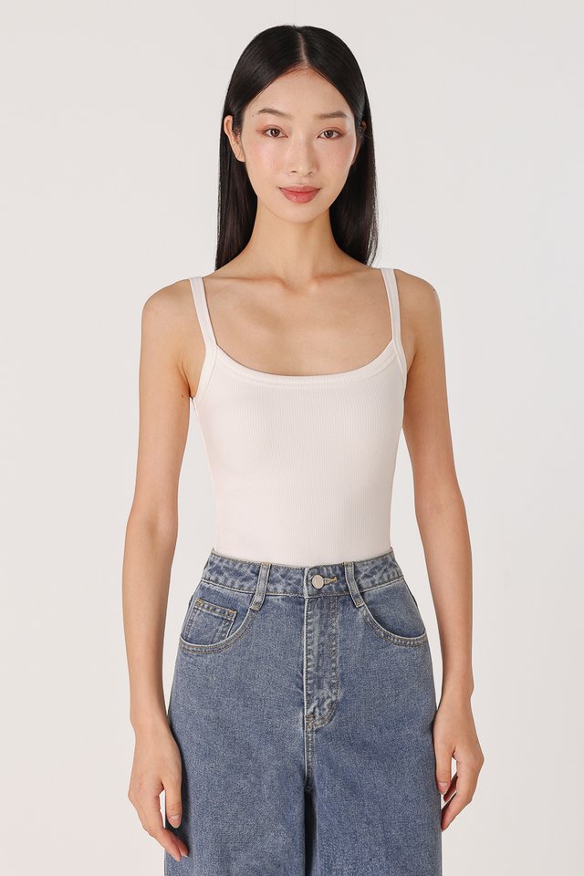ANNETTE REVERSIBLE PADDED RIBBED TOP - REGULAR IMPROVED FIT (WHITE)
