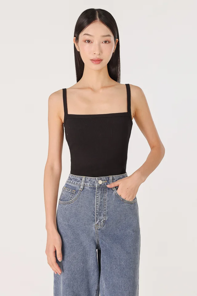 ANNETTE REVERSIBLE PADDED RIBBED TOP - REGULAR IMPROVED FIT (BLACK)