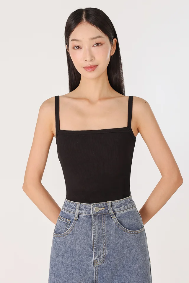 ANNETTE REVERSIBLE PADDED RIBBED TOP - REGULAR IMPROVED FIT (BLACK)