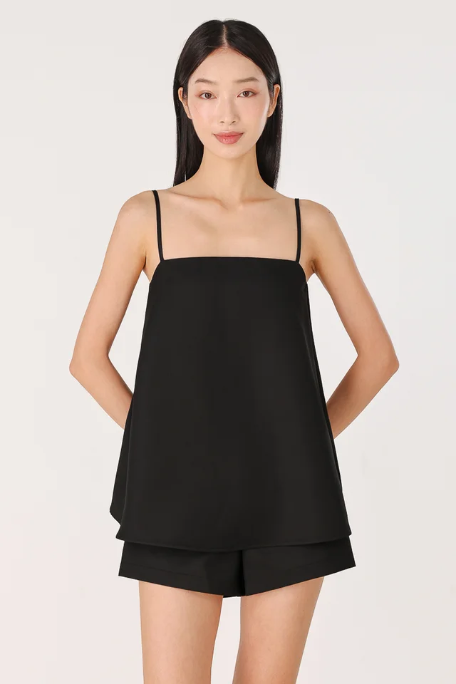 LIVANA PADDED BASIC TUNIC FLARE TOP (BLACK)