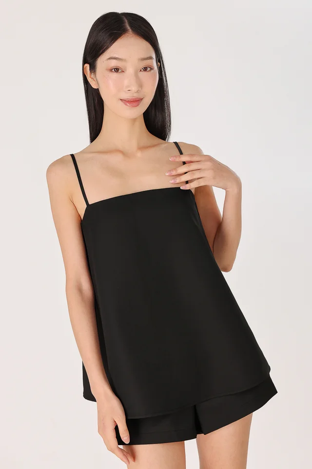 LIVANA PADDED BASIC TUNIC FLARE TOP (BLACK)