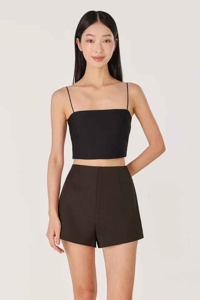 LIVANA BASIC SLANT HEM SHORTS (ESPRESSO)