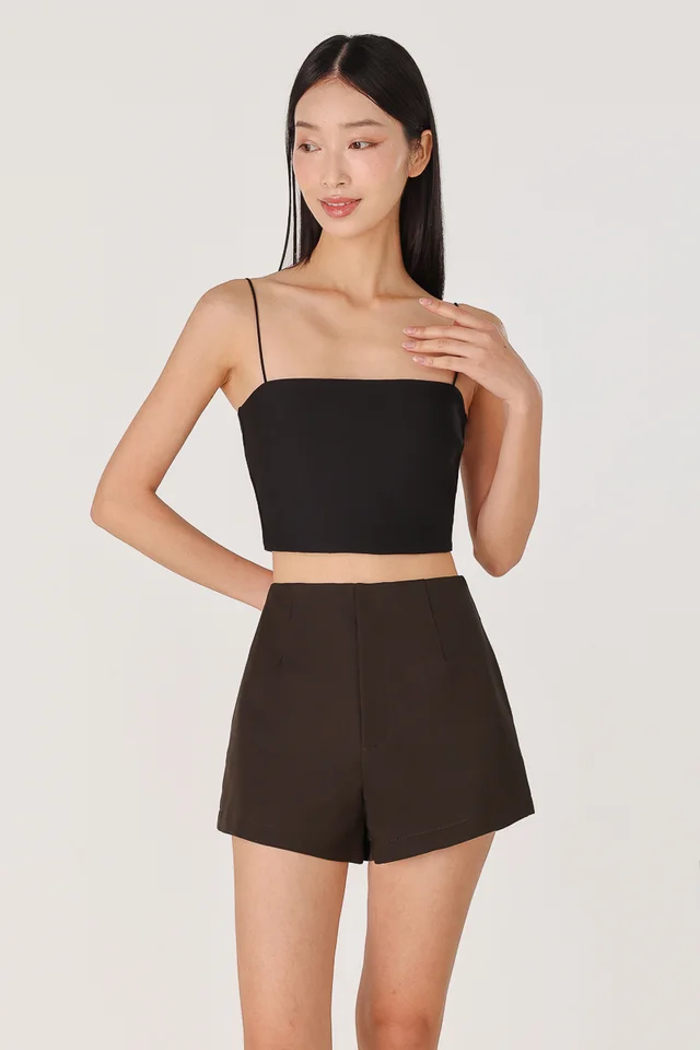 LIVANA BASIC SLANT HEM SHORTS (ESPRESSO)