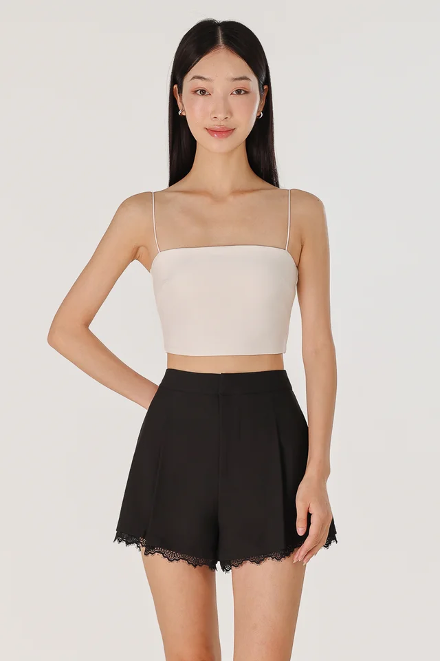 DAKOTA PLEATED LACE HEM SHORTS (BLACK)