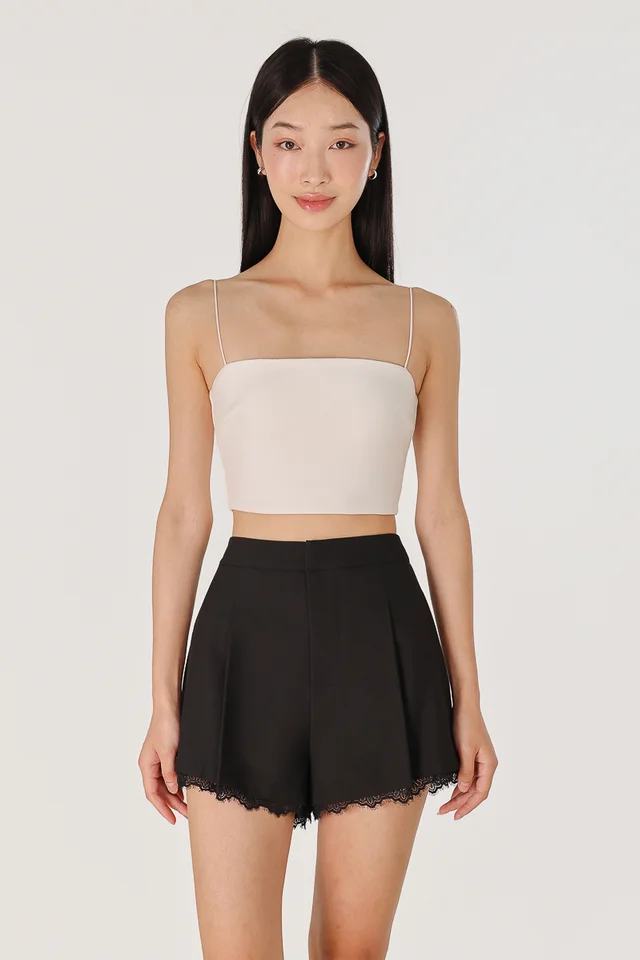DAKOTA PLEATED LACE HEM SHORTS (BLACK)