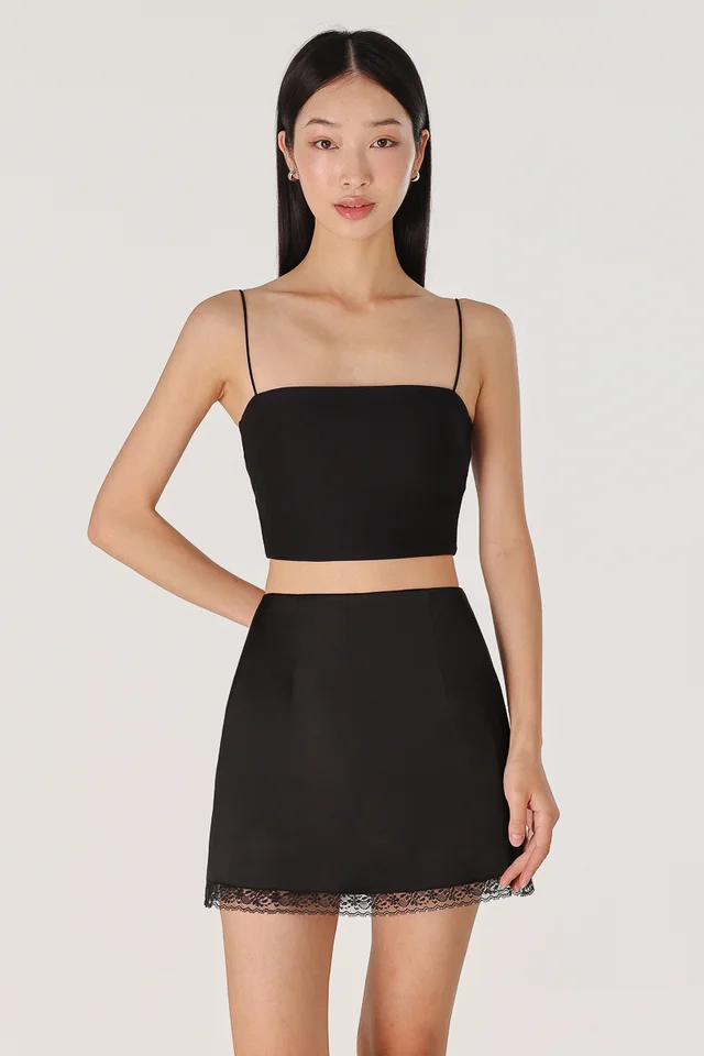 AZARIA SATIN LACE HEM SKORTS (BLACK)