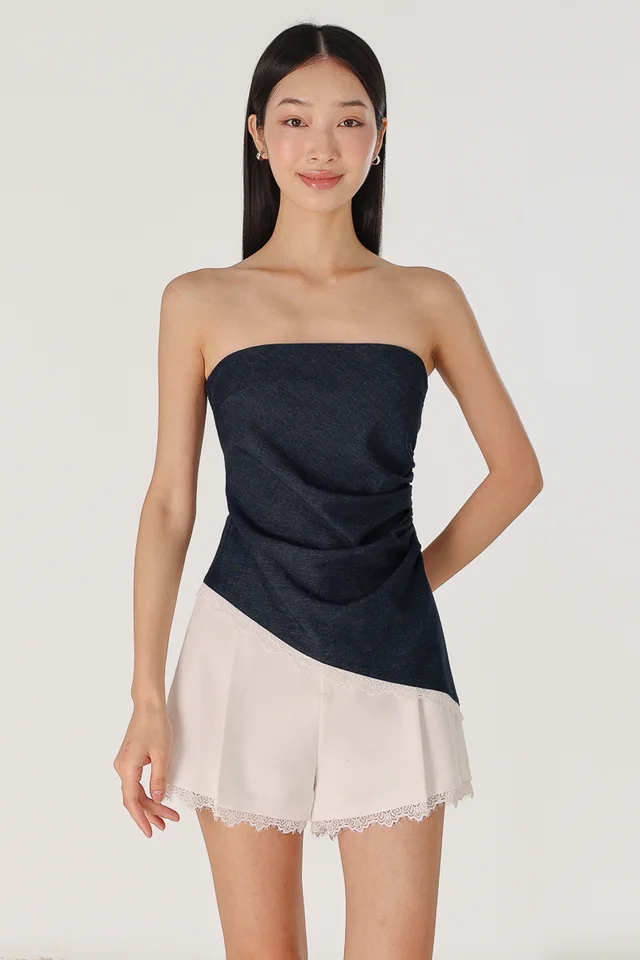 DAKOTA PLEATED LACE HEM SHORTS (WHITE)