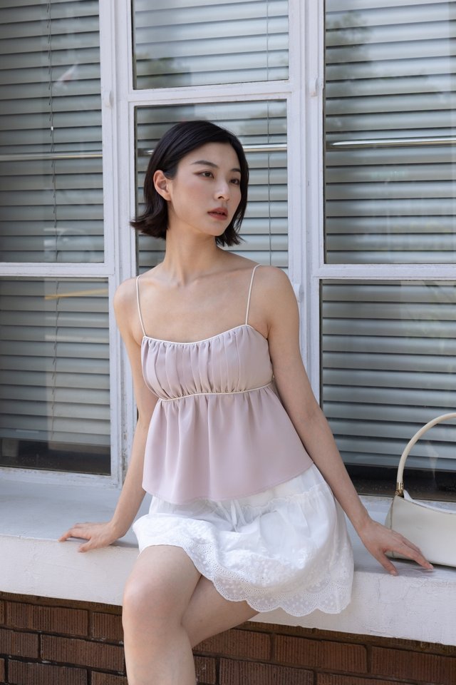 AUBREY PADDED CONTRAST PIPING BABYDOLL TOP (LILAC)