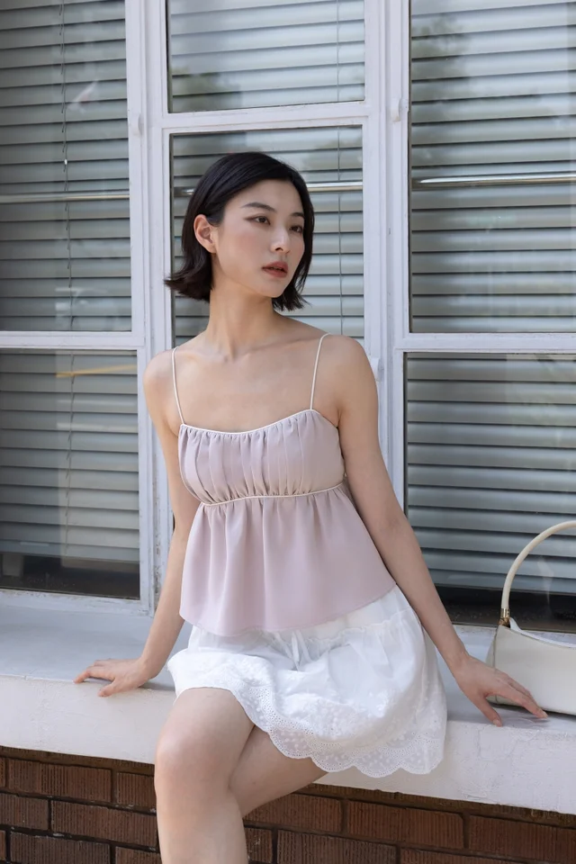 AUBREY PADDED CONTRAST PIPING BABYDOLL TOP (LILAC)