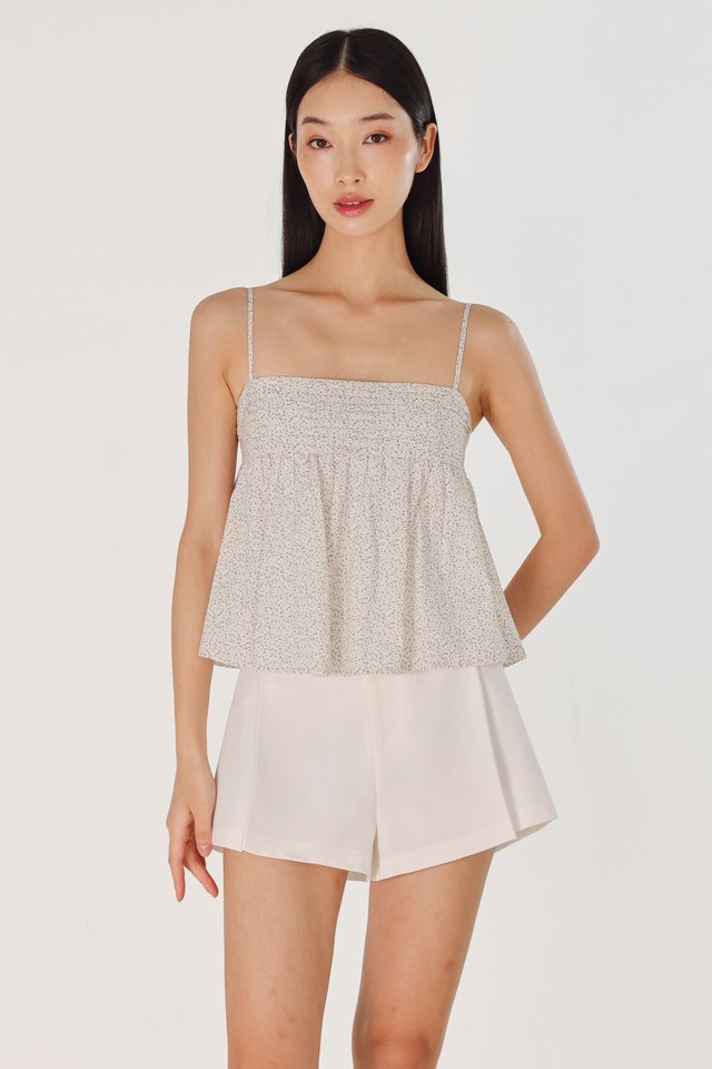 VELINA PADDED PINTUCK BABYDOLL FLARE TOP (FLORAL)