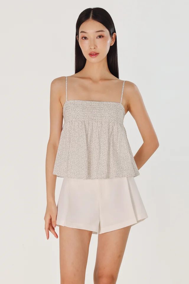 VELINA PADDED PINTUCK BABYDOLL FLARE TOP (FLORAL)