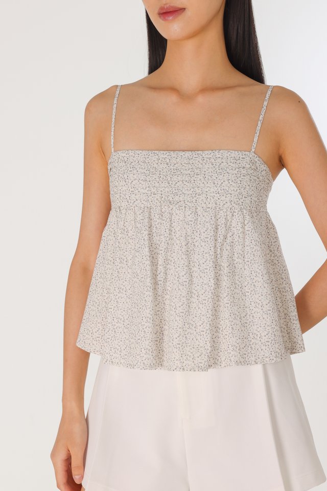 VELINA PADDED PINTUCK BABYDOLL FLARE TOP (FLORAL)