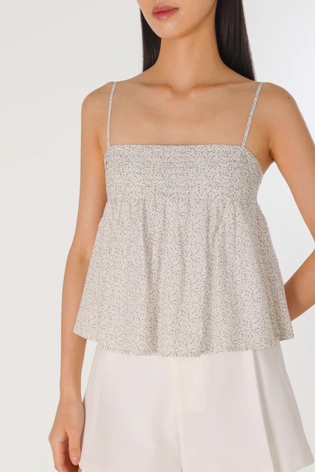 VELINA PADDED PINTUCK BABYDOLL FLARE TOP (FLORAL)