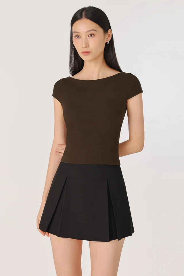SOVANNA THICK WAIST PLEATED MINI SKORTS (BLACK)