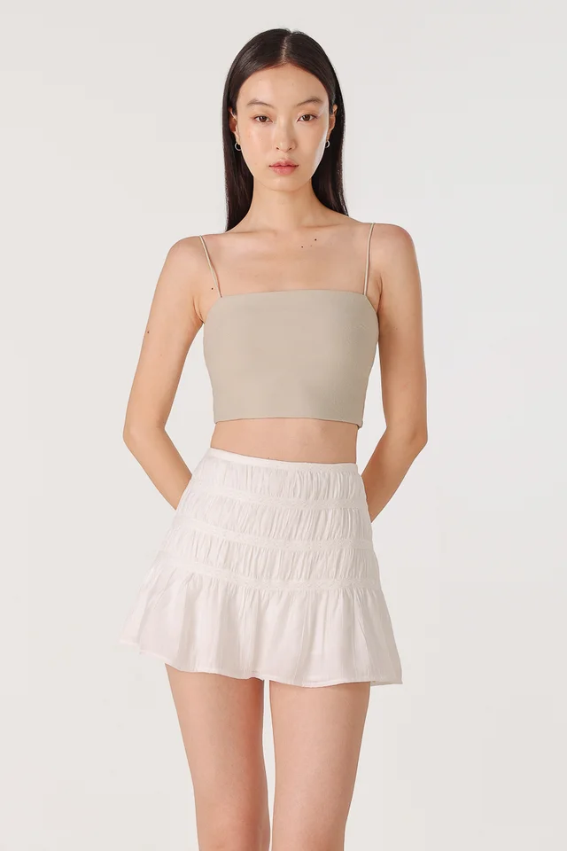 ALIA RUCHED LACE TRIM SKORTS (WHITE)