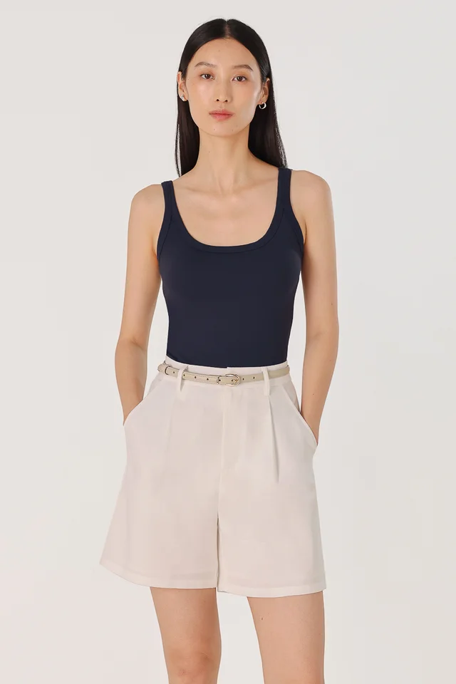 LISETTE PADDED SCOOP NECK TOP (NAVY)