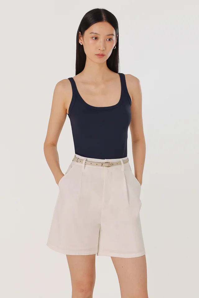 LISETTE PADDED SCOOP NECK TOP (NAVY)
