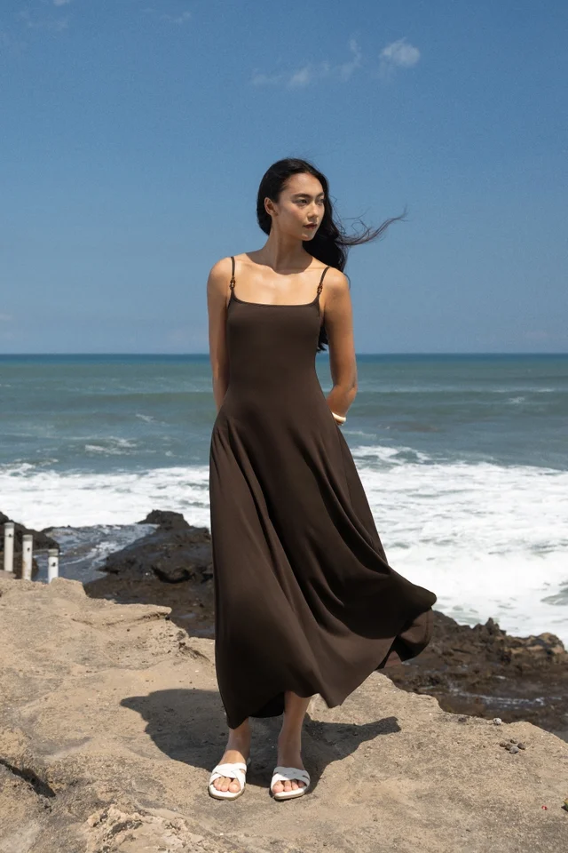 LUNARA PADDED BEADED STRAP MAXI DRESS