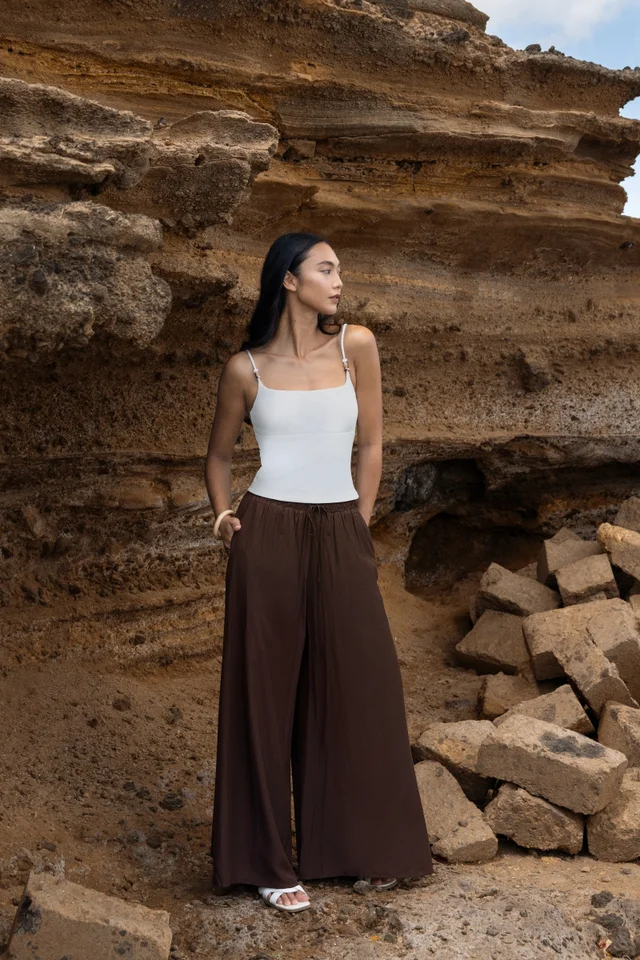 SHILOH RELAXED WIDE LEG DRAWSTRING LOUNGE PANTS (ESPRESSO)