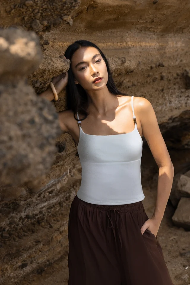 LUNARA PADDED BEADED STRAP CAMI TOP (WHITE)