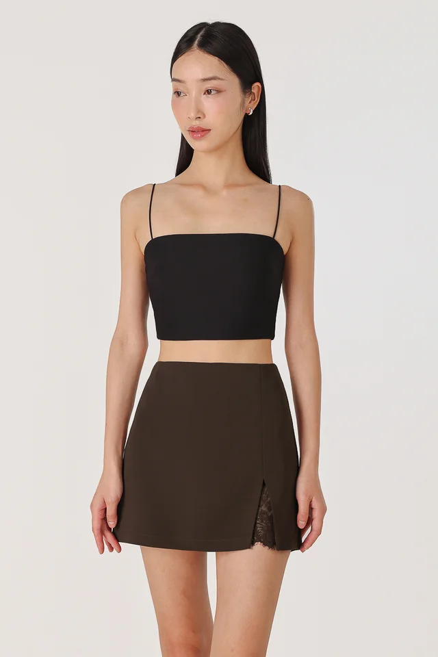 OTAVIA LACE SLIT SKORTS (BROWN)