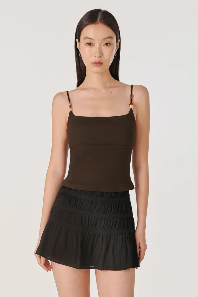 ALIA RUCHED LACE TRIM SKORTS (BLACK)