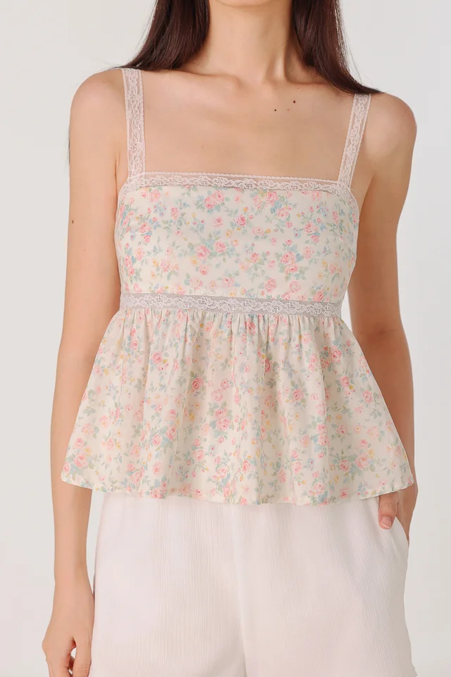 SOLENE PADDED FLORAL LACE TRIM BABYDOLL TOP