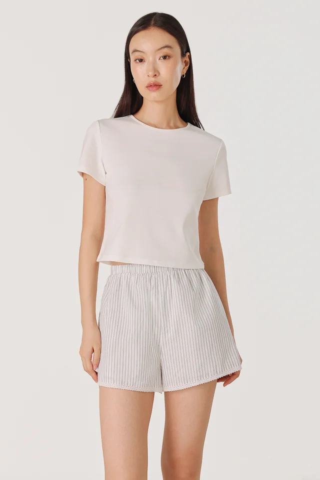 HARLA EYELET TRIM LOUNGE SHORTS (STRIPED)