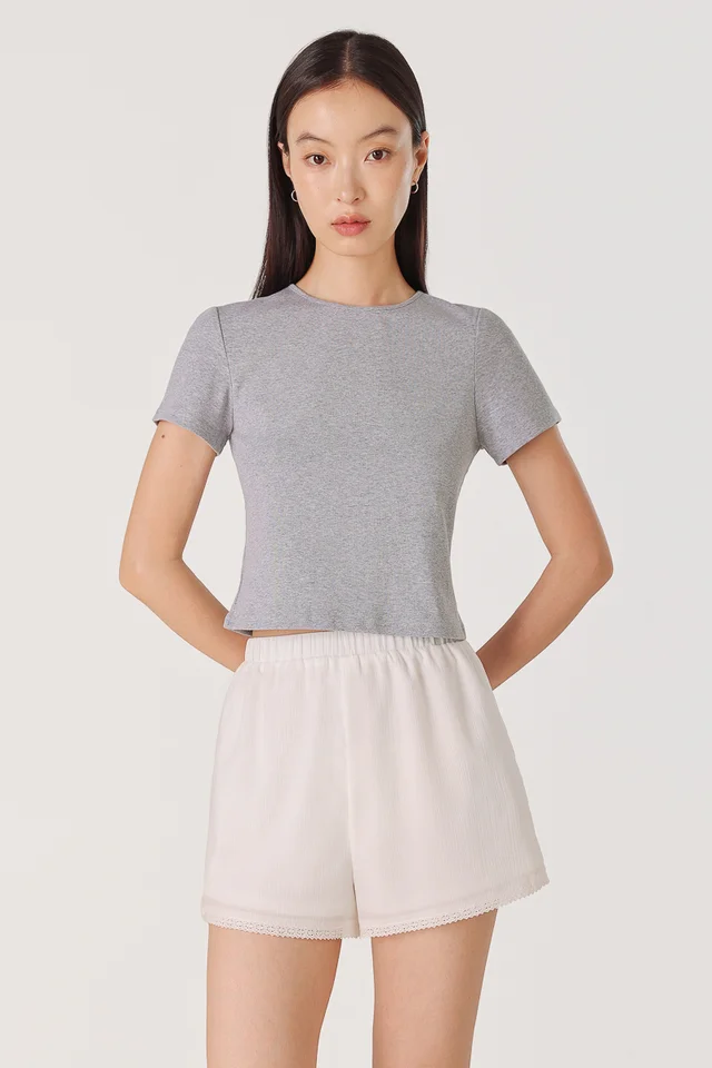 HARLA EYELET TRIM LOUNGE SHORTS (WHITE)