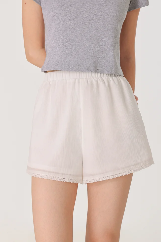 HARLA EYELET TRIM LOUNGE SHORTS (WHITE)