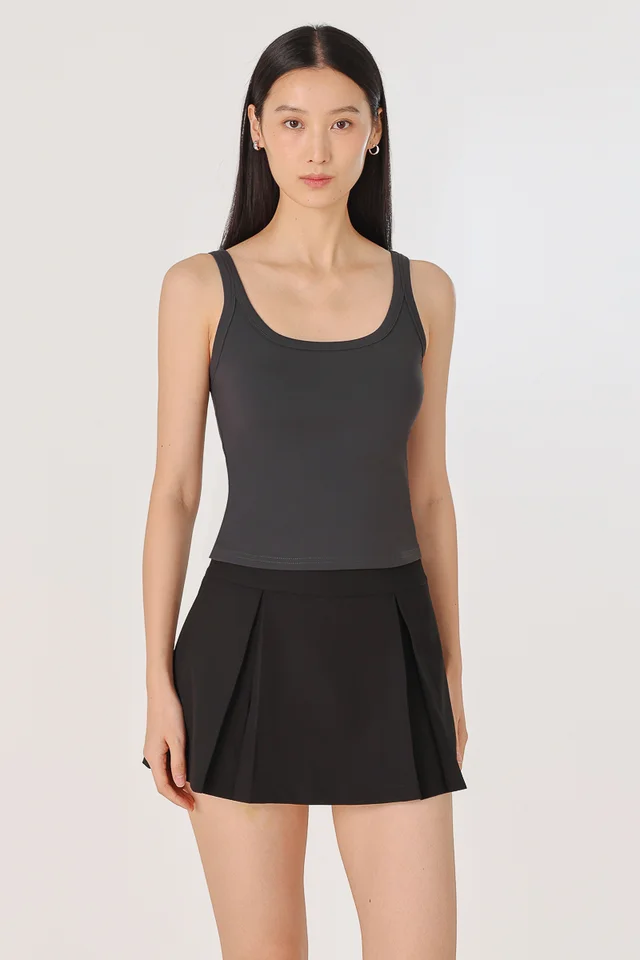 LISETTE PADDED SCOOP NECK TOP (DARK GREY)