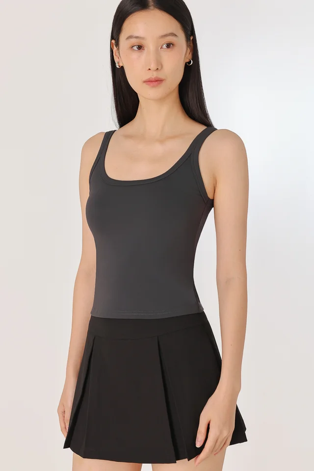 LISETTE PADDED SCOOP NECK TOP (DARK GREY)