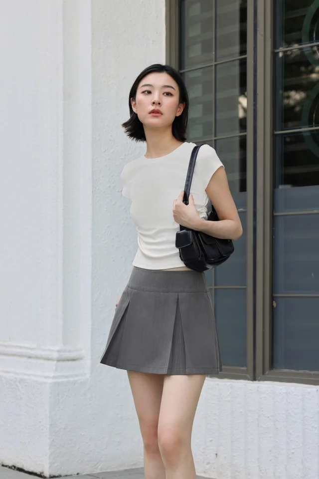 SOVANNA THICK WAIST PLEATED MINI SKORTS (GREY)