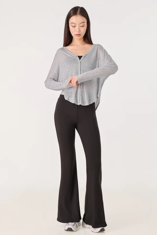ELLES FLARED LEG LOUNGE JOGGERS - PETITE (BLACK)