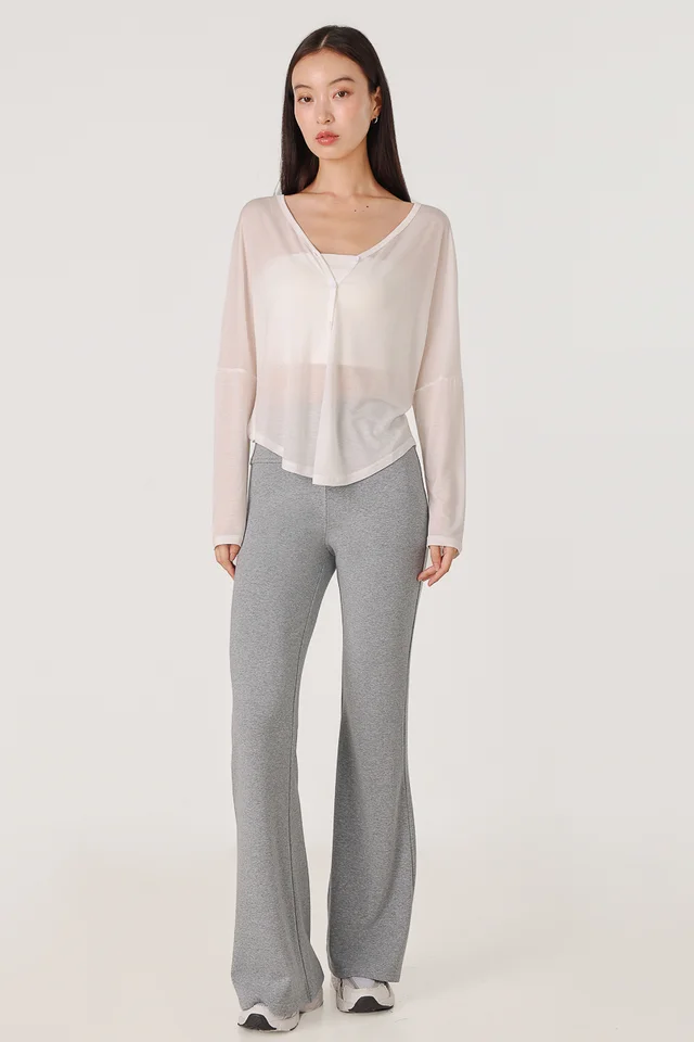 ELLES FLARED LEG LOUNGE JOGGERS - REGULAR (HEATHER GREY)