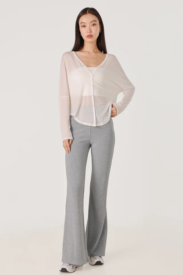 ELLES FLARED LEG LOUNGE JOGGERS - PETITE (HEATHER GREY)