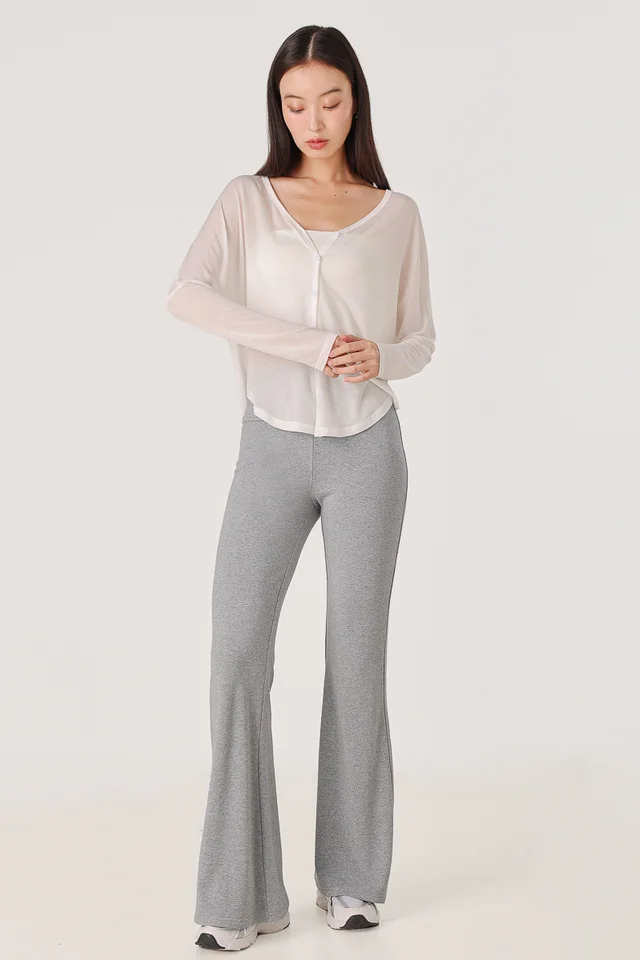 ELLES FLARED LEG LOUNGE JOGGERS - PETITE (HEATHER GREY)