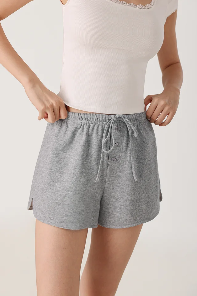 AVEN DRAWSTRING BUTTON LOUNGE SHORTS (GREY)