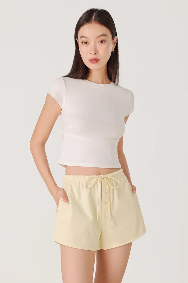 AVEN DRAWSTRING BUTTON LOUNGE SHORTS (YELLOW)
