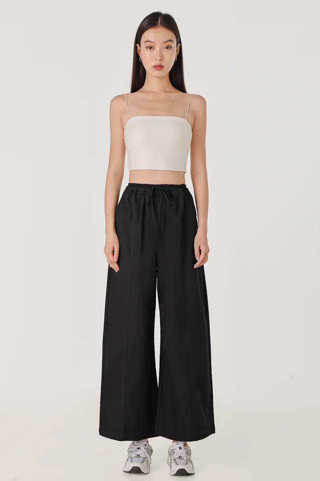 HARLOW BARREL DRAWSTRING PANTS - PETITE (BLACK)