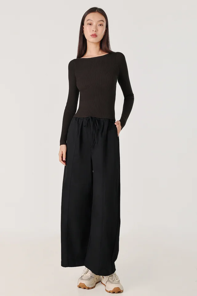 JAYLIN BOAT NECK LONG SLEEVE KNIT TOP (ESPRESSO)