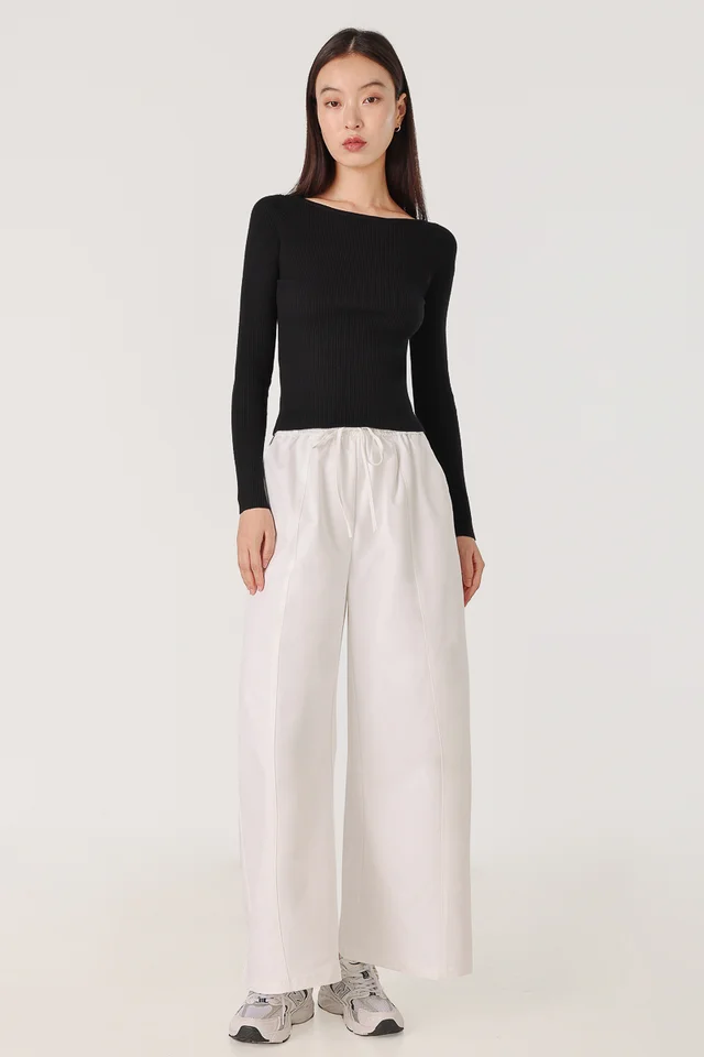 HARLOW BARREL DRAWSTRING PANTS - PETITE (WHITE)