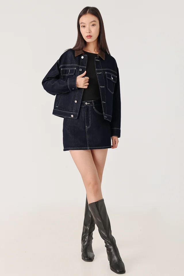 BACKSTREET DENIM CONTRAST STITCH SKORTS SET