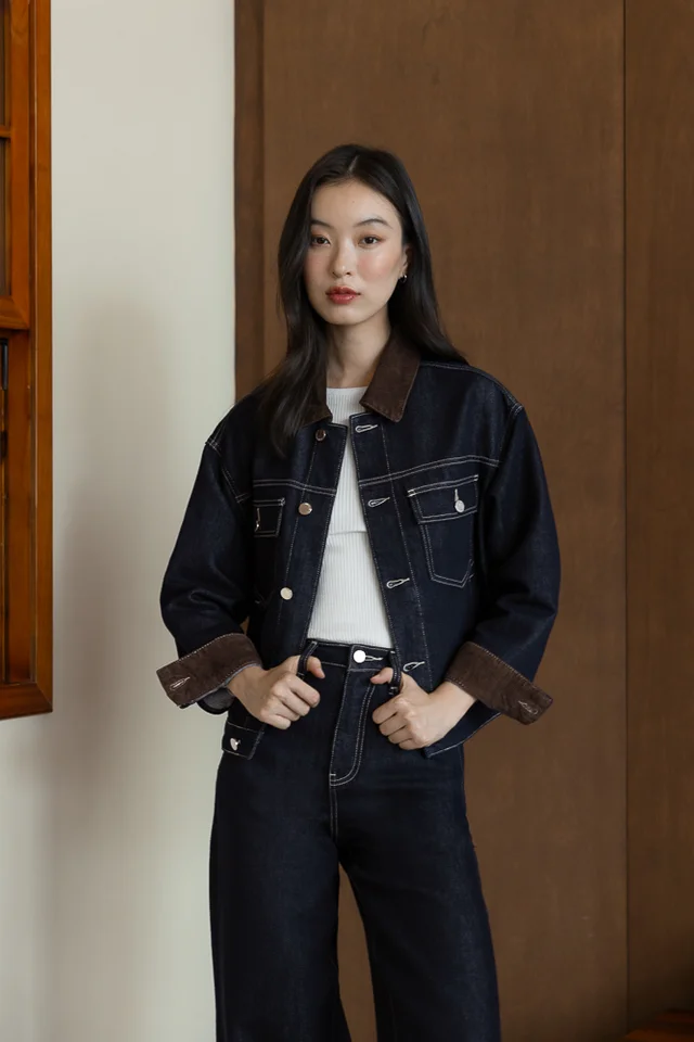 BACKSTREET DENIM CONTRAST STITCH CORDUROY COLLAR JACKET